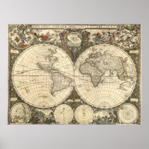 1660 Weltkarte von Frederick de Wit Poster