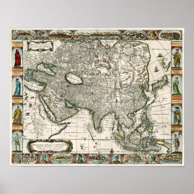 1666 Vintage Karte Asiens Poster (Vorne)