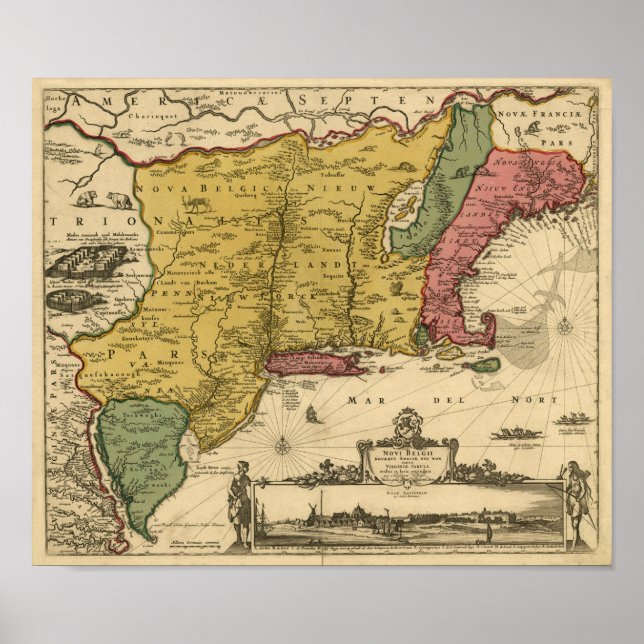1685 Map - New Belgium, The New World, New England Poster (Vorne)