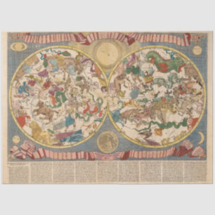 1687 Himmels Karte - Planisfero Del Globo Celeste Seidenpapier