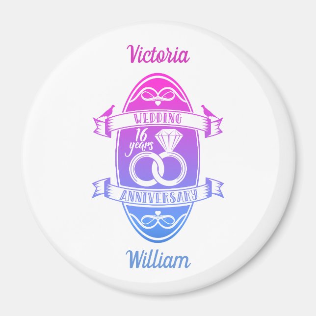 16. 16. Hochzeitstag Magnet (Vorne)