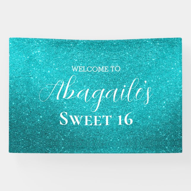 16 ans | Bannière Parties scintillant Turquoise (Horizontal)