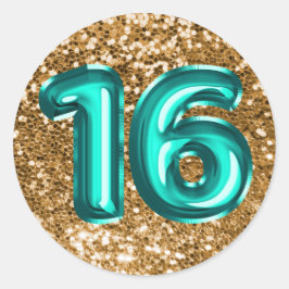 16 Aquamarin Foil Balloons Funkelnd Chunky Gold Gl Runder Aufkleber