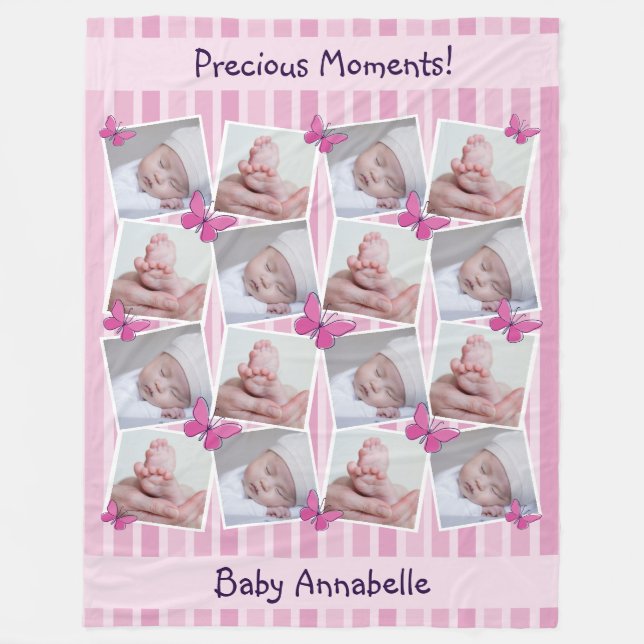 16 Bilder Collage Wertvoll Moments Pink Fleecedecke (Vorderseite)
