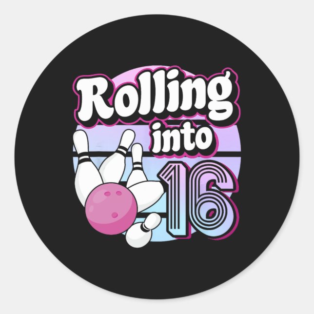 16 Bowling 16. Geburtstag Runder Aufkleber (Vorderseite)