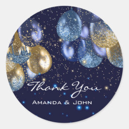 16. Bridal Wedding Ballon Blue Navy Gold Runder Aufkleber