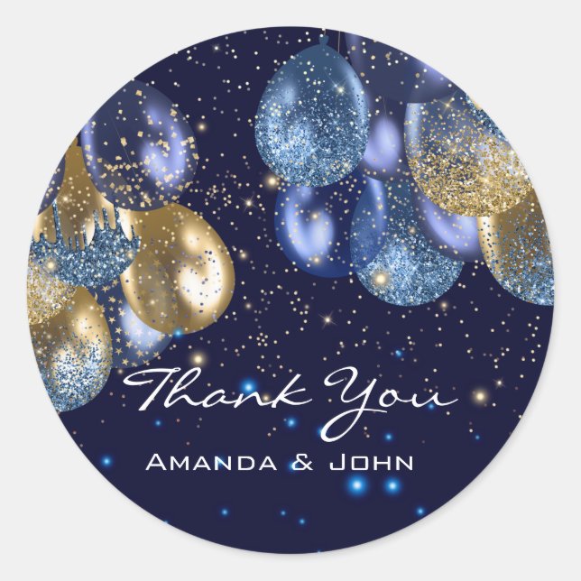 16. Bridal Wedding Ballon Blue Navy Gold Runder Aufkleber (Vorderseite)