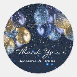 16. Bridal Wedding Ballon Blue Navy GOLD Runder Aufkleber