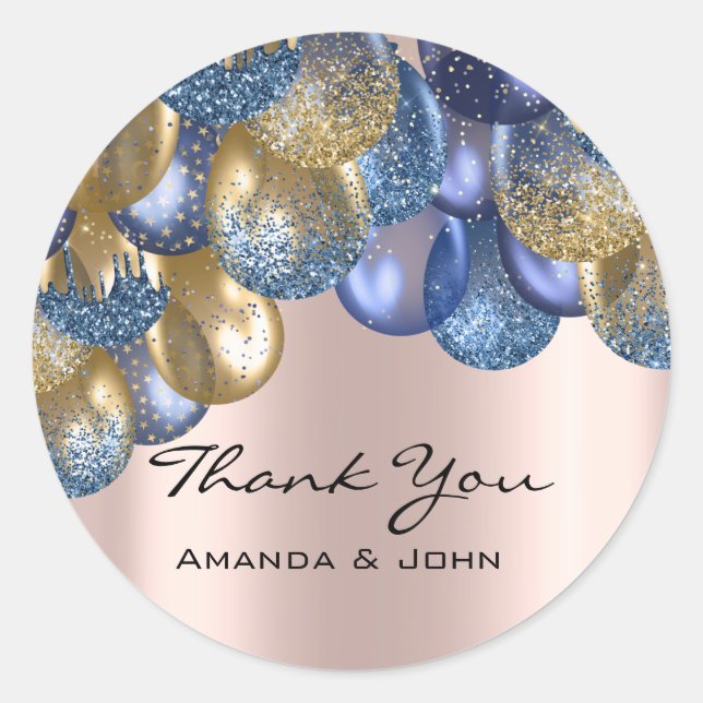 16. Bridal Wedding Ballon Blue Navy Rose Runder Aufkleber (Vorderseite)