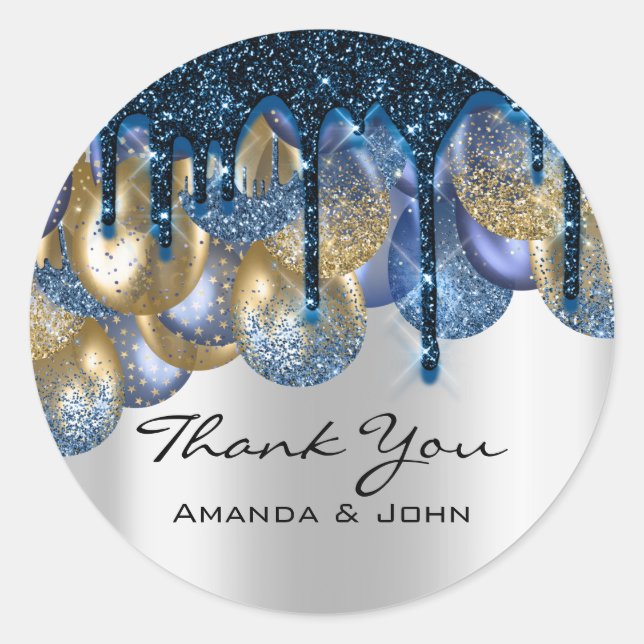 16. Bridal Wedding Ballons Blue Navy Silver Runder Aufkleber (Vorderseite)