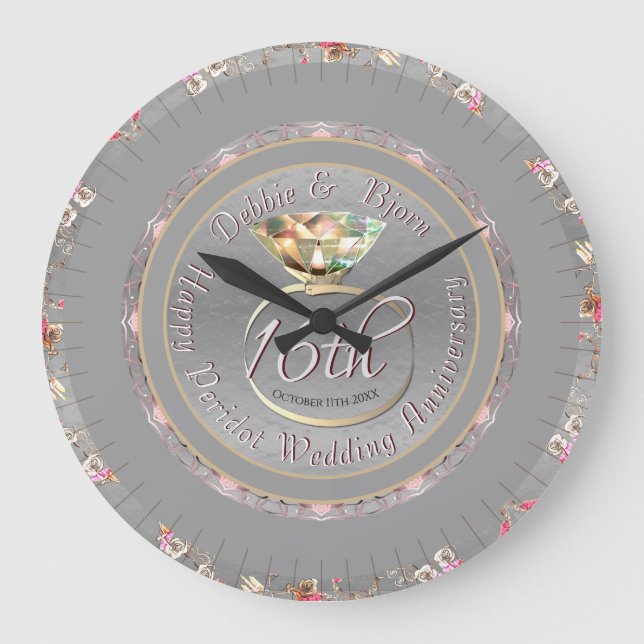16. Candles & Statice-Jubiläum Wall Clock Große Wanduhr (Vorderseite)