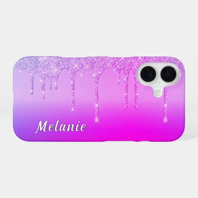 16 Coque iphone de néon rose violet avec nom personna (Verso Horizontal)