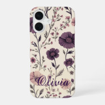 Coque iPhone Fleur Vintage Violette Nom Personnali