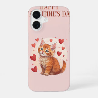 16 Coquet petit chaton orange avec cœurs Coque iPhone