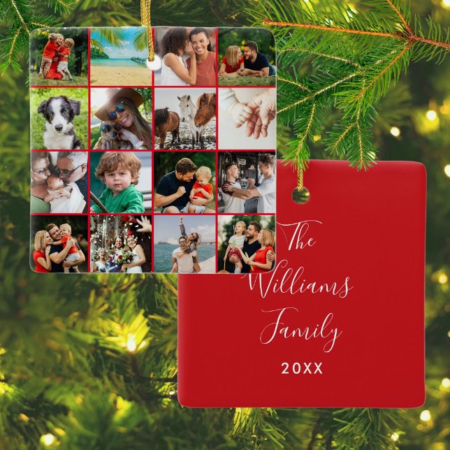 16 Favoritenschrift für Fotocollage Keramikornament (16 Favorite Family Photo Collage Script Name Ceramic Ornament)