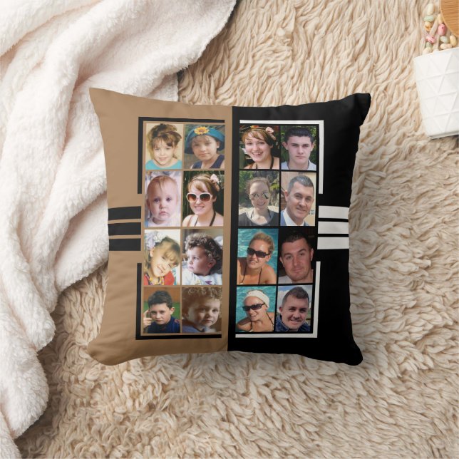 16-Foto-Collage, beidseitig braun, schwarz Kissen (Decke)