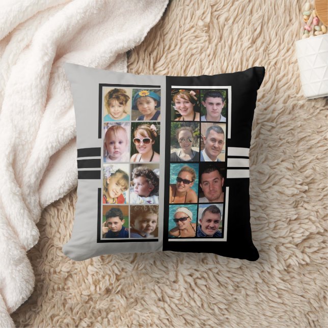 16 Foto Collage beidseitig grau schwarz Kissen (Decke)