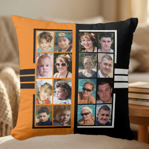 16-Foto-Collage doppelseitig orange schwarz Kissen