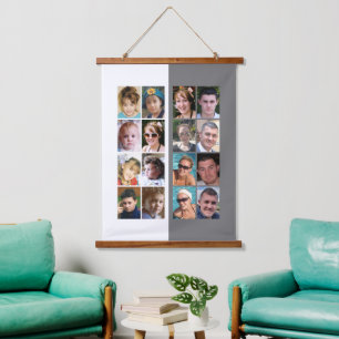 16 Foto Collage grau-weiß Wandteppich Mit Holzrahmen