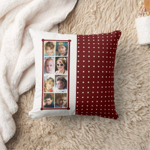 16 Foto-Collage Polka-Punkte werfen Bordeaux Kissen