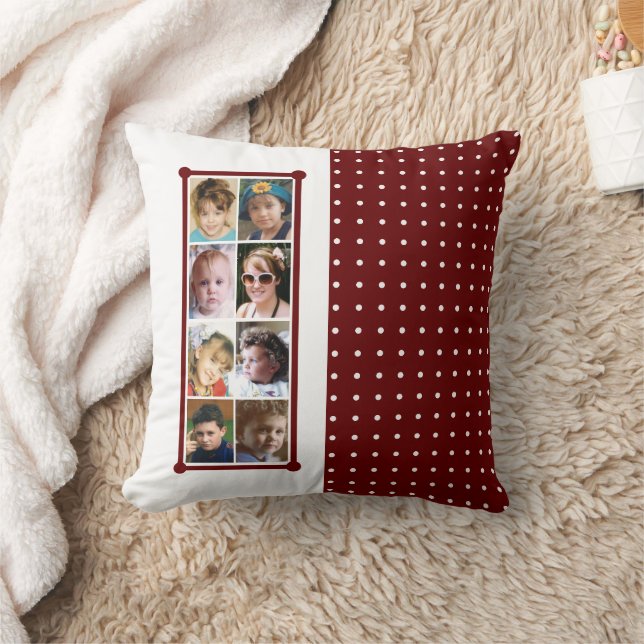 16 Foto-Collage Polka-Punkte werfen Bordeaux Kissen (Decke)