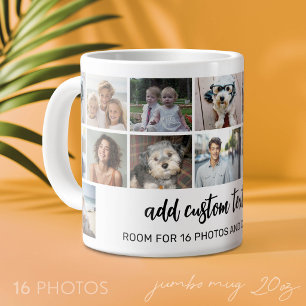 16-Foto-Collage-Raster - 2 Textfelder - schwarz we Jumbo-Tasse
