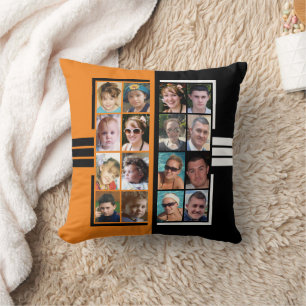 16-Foto-Collage schwarz, beidseitig orange Kissen