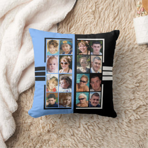 16 Foto Collage zweiseitig blau schwarz Kissen
