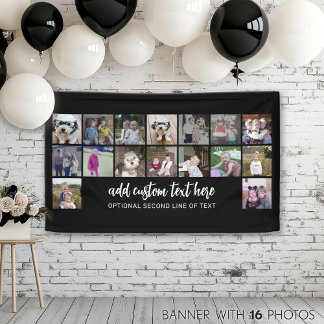 16 Foto-Raster - 2 Zeilen Text - Schwarz-weißes Pa Banner