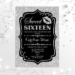 16. Geburtstag - 16 . Geburtstag Black Silver Einladung<br><div class="desc">16 . Geburtstag Einladung zum Geburtstag. Elegantes Schwarz-weißes Design mit Imitaten Glitzer Silber. Enthält lips Kuss,  Konfetti und Script-Schriftart. Ideal für eine stilvolle 16. Geburtstagsfeier. Nachricht,  wenn Sie weitere Anpassungen benötigen.</div>