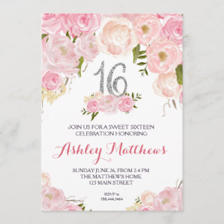 16 . Geburtstag 16 Geburtstag, Floral Einladung, Einladung