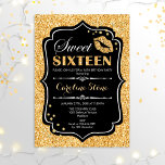 16. Geburtstag - 16 . Geburtstag Gold Black Einladung<br><div class="desc">16 . Geburtstag Einladung zum Geburtstag. Elegantes Schwarz-weißes Design mit Imitate Glitzer Gold. Enthält lips Kuss,  Konfetti und Script-Schriftart. Ideal für eine stilvolle 16. Geburtstagsfeier. Nachricht,  wenn Sie weitere Anpassungen benötigen.</div>