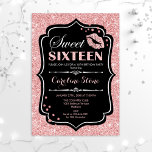 16. Geburtstag - 16 . Geburtstag Rose Gold Black Einladung<br><div class="desc">16 . Geburtstag Einladung zum Geburtstag. Elegantes Schwarz-weißes Design mit Imitate Glitzer Rose Gold. Enthält rosa Lippen Kuss,  Konfetti und Script-Schriftart. Ideal für eine stilvolle 16. Geburtstagsfeier. Nachricht,  wenn Sie weitere Anpassungen benötigen.</div>