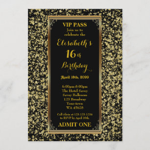 16., Geburtstag 16., Glitzer-Gold, Karte, Einladung