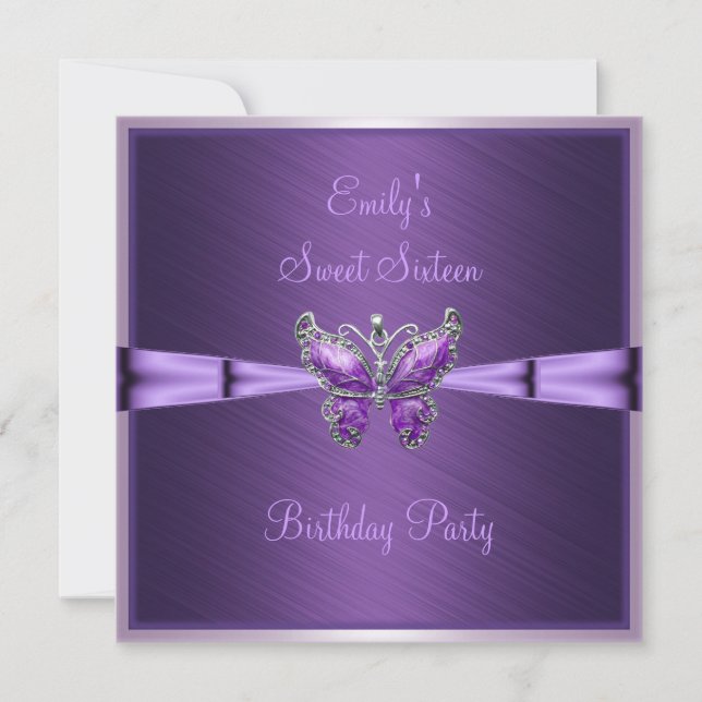 16 . Geburtstag 16 Lila Butterfly Geburtstag 2 Einladung (Vorderseite)