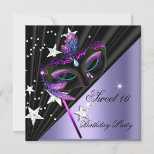 16 . Geburtstag 16 Lilac Black Silver Mask Einladung