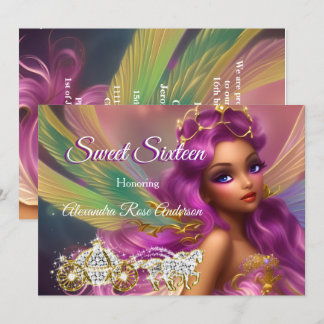 16 . Geburtstag 16. Märchen Lila Pink Carriage Einladung