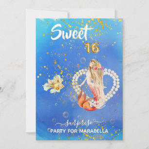 *~* 16 . GEBURTSTAG 16 Pearl Heart Mermaid Geburts Einladung