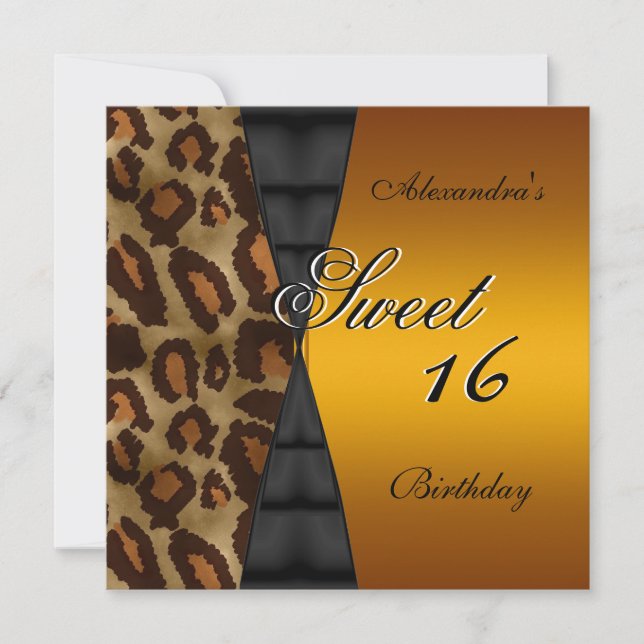 16 . Geburtstag 16. Wildes Schwarzgelbgold Einladung (Vorderseite)