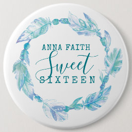 16 . Geburtstag Aqua fether perlen Aquarellknopf Button