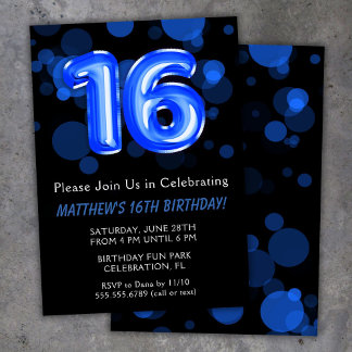 16. Geburtstag Balloons Kinder Blue Boy Party Einladung