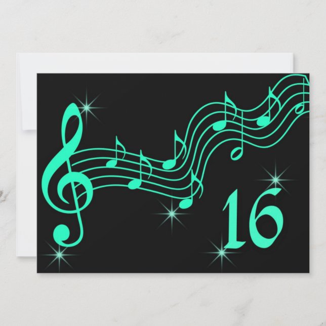 16 . Geburtstag Birthday Einladung Musiknoten (Vorderseite)
