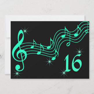 16 . Geburtstag Birthday Einladung Musiknoten