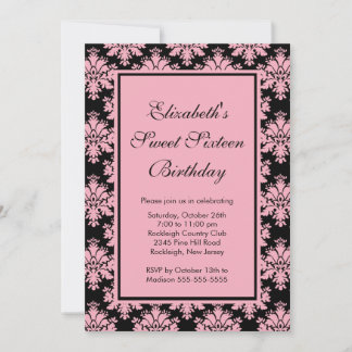 16 . Geburtstag Birthday Einladung Pink Damask