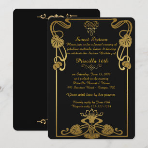 16 . Geburtstag Birthday, Gatsby Style, Black Gold Einladung