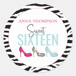 16 . Geburtstag Birthday Girly Pink Whimsical Chic Runder Aufkleber