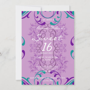 16 . Geburtstag Birthday Party Einladung Damask