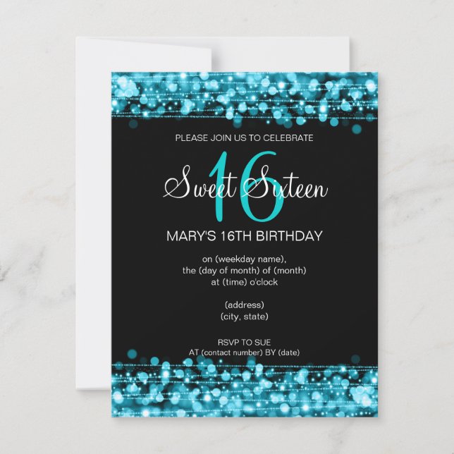 16 . Geburtstag Birthday Party Glitzern Aquamarin  Einladung (Vorderseite)