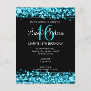 16 . Geburtstag Birthday Party Glitzern Aquamarin  Einladung