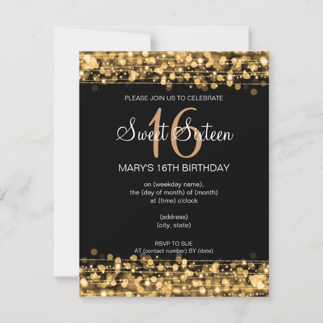16 . Geburtstag Birthday Party Glitzern Gold Einladung (Vorderseite)